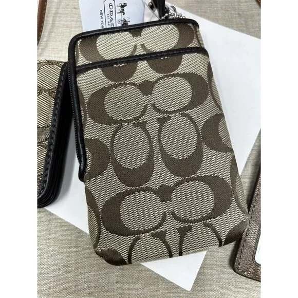 Coach Signature Logo Print Brown Lanyard Wallet & Pouch - Picture 3 of 13